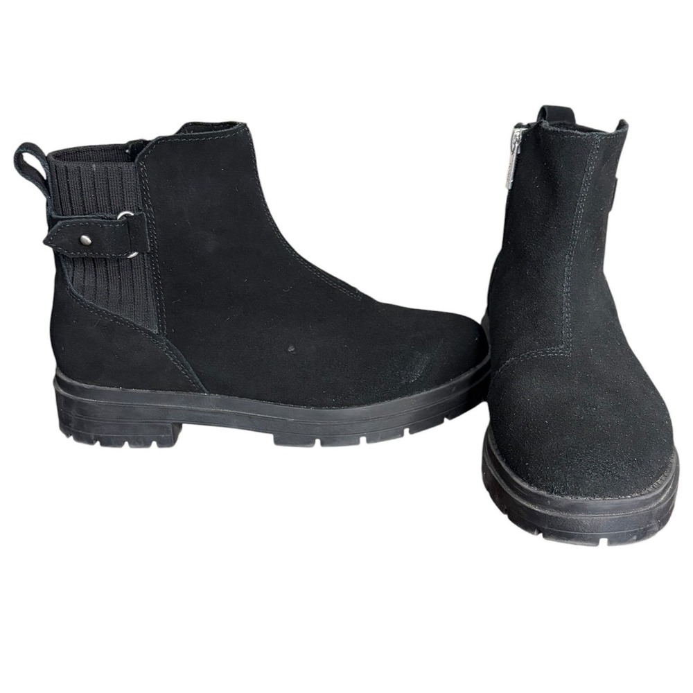 TOMS Black‎ Suede Ankle Boots Ribbed Buckle Lug Sole Women's Size 7.5